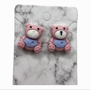Pink Purple Teddy Bear Stud Earrings.
